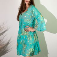 Nomad Sari Klänning M/L - Turkos & Guld Korallmotiv