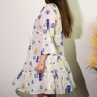 Nomad Sari Klänning M/L - Vit, Blå & Guld Design med Onda Ögat