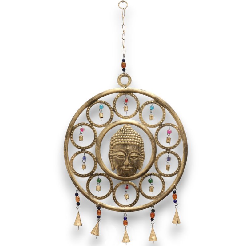 Indiskt Vindspel - Stort Buddha-ansikte 15 Klockor - 36cm