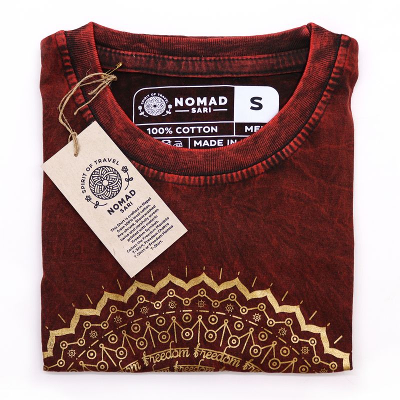 Stentvättad T-shirt (S) - Mandala - Vinröd