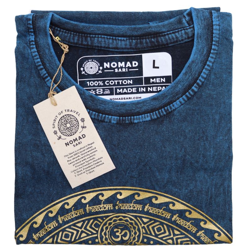 Stentvättad T-shirt (L) - Hamsa - Blå