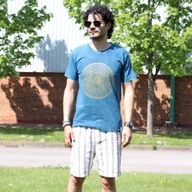 Stentvättad T-shirt (S) - Mandala - Blå