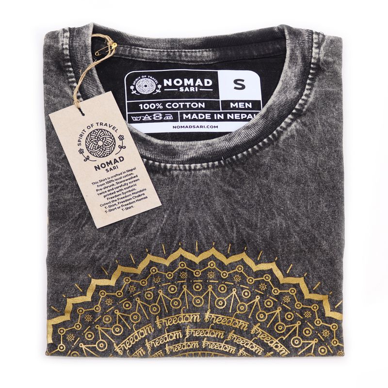 Stentvättad T-shirt (S) - Mandala - Mörkgrå