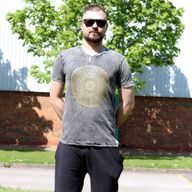 Stentvättad T-shirt (S) - Mandala - Mörkgrå