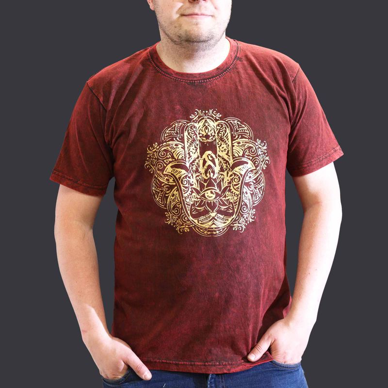 Stentvättad T-shirt (XL) - Hamsa - Vinröd