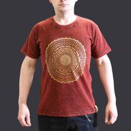 Stentvättad T-shirt (S) - Mandala - Vinröd