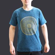 Stentvättad T-shirt (S) - Mandala - Blå