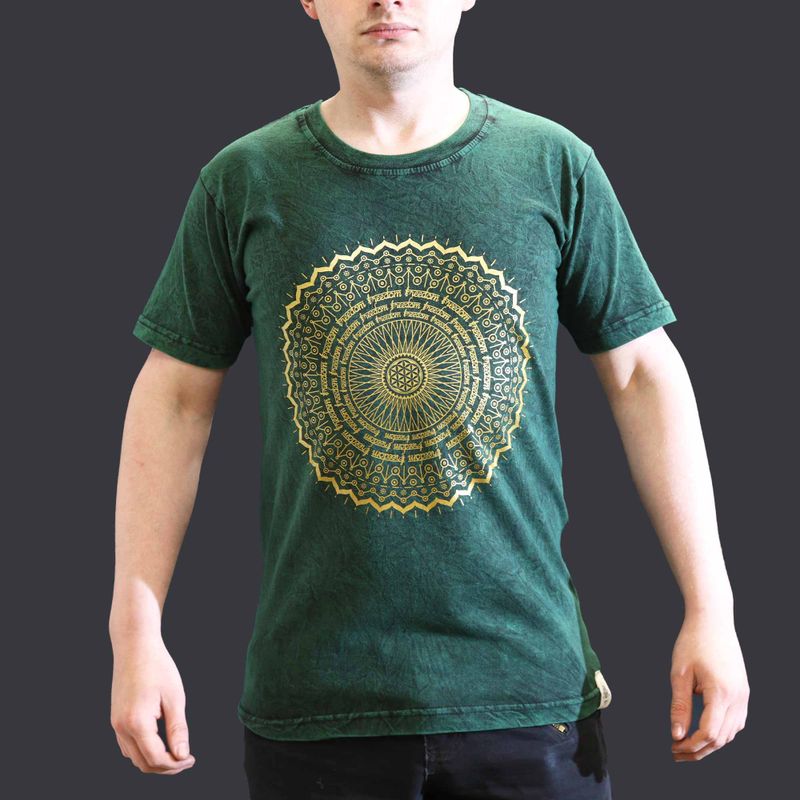 Stentvättad T-shirt (S) - Mandala - Grön