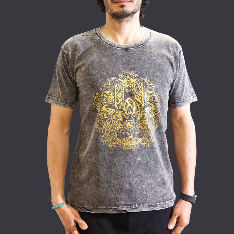 Stentvättad T-shirt (M) - Hamsa - Mörkgrå