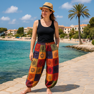 Byxor med Svamptryck - Nomad Sari Blocktryck - Orange Toner - S/M