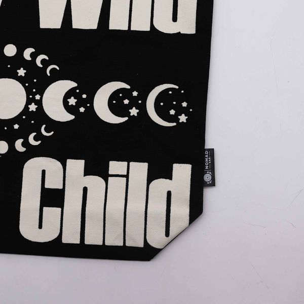 Ikonisk Klassisk Tygkasse - Stay Wild, Mood Child - Svart Naturlig