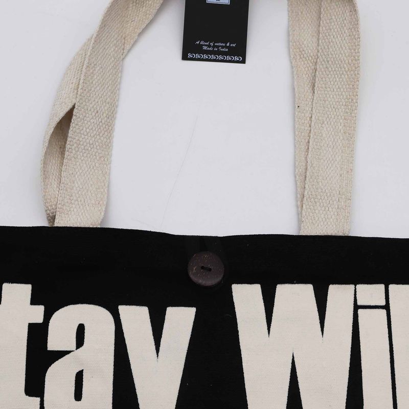 Ikonisk Klassisk Tygkasse - Stay Wild, Mood Child - Svart Naturlig