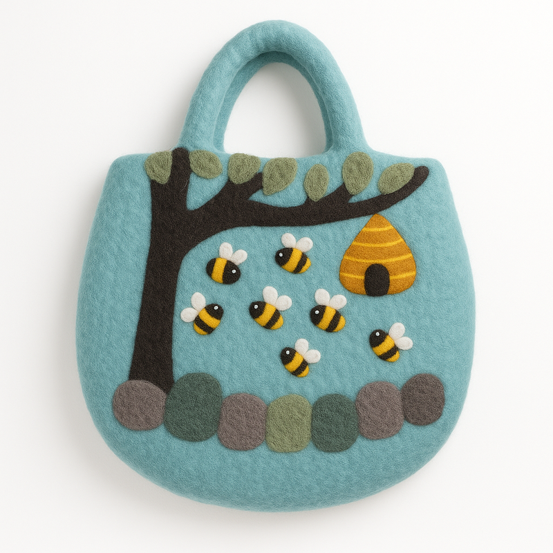 Filtväska med Träd & Bikupa - 35x27cm