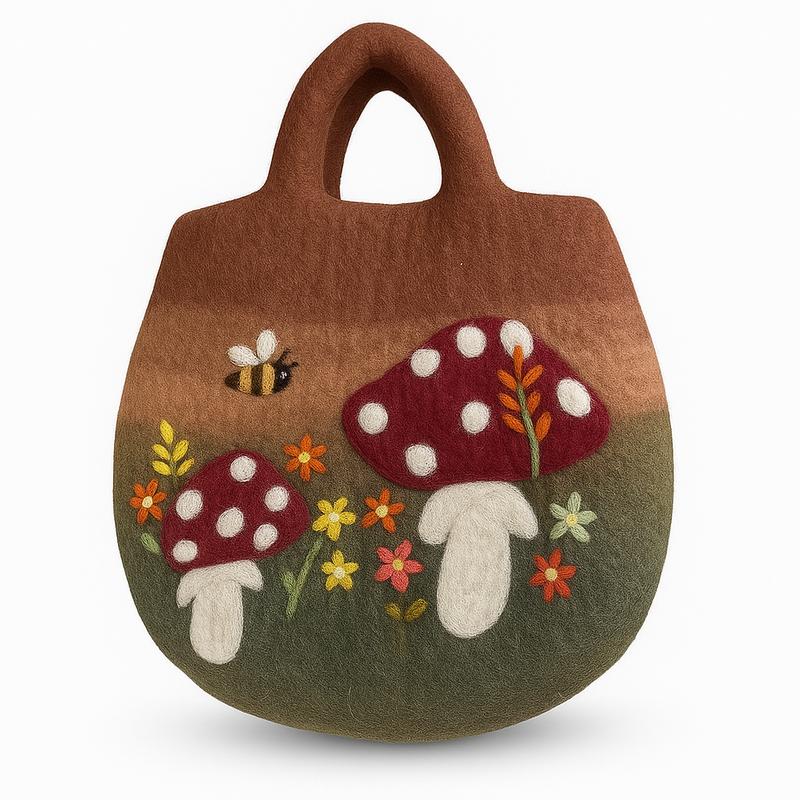 Filtväska med Svampträdgård - 35x27cm