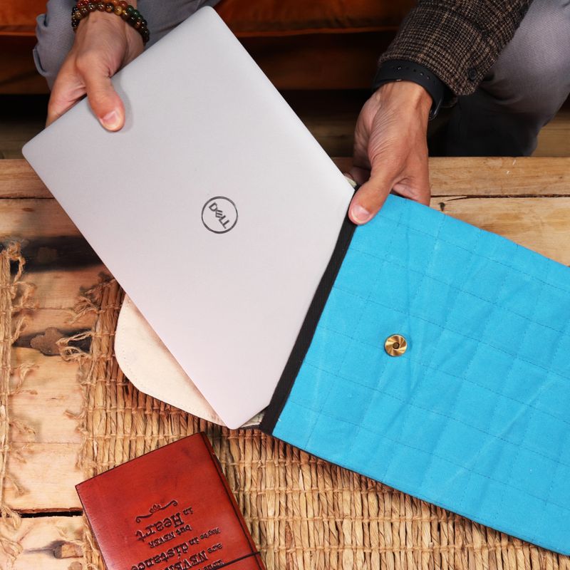 Vadderat Laptopfodral - Turkos - Stentvättat