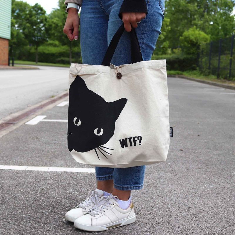 Ikonisk Klassisk Tygkasse - Svart Katt - Naturlig