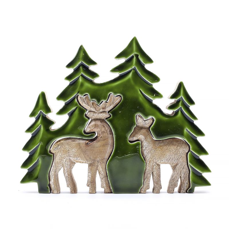 Vilse i Skogen - Två Hjortar i Skogen - 3D Trädekoration - 18x23cm