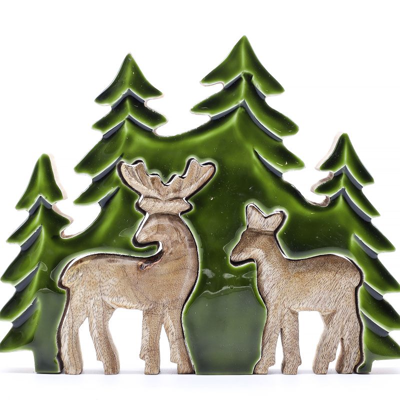 Vilse i Skogen - Två Hjortar i Skogen - 3D Trädekoration - 18x23cm
