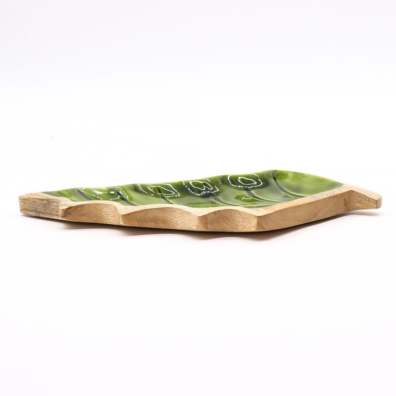 Vilse i Skogen - Emaljerad Lövformad Skål i Trä - 33x17cm