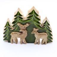 Vilse i Skogen - Två Hjortar i Skogen - 3D Trädekoration - 18x23cm