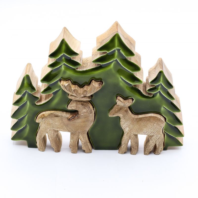 Vilse i Skogen - Två Hjortar i Skogen - 3D Trädekoration - 18x23cm