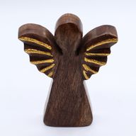 Medelstor Ängel i Mangoträ - Gyllene Dekor - 16cm