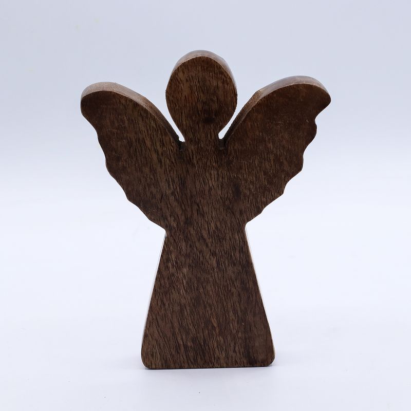 Medelstor Ängel i Mangoträ - Gyllene Dekor - 16cm