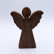 Medelstor Ängel i Mangoträ - Gyllene Dekor - 16cm