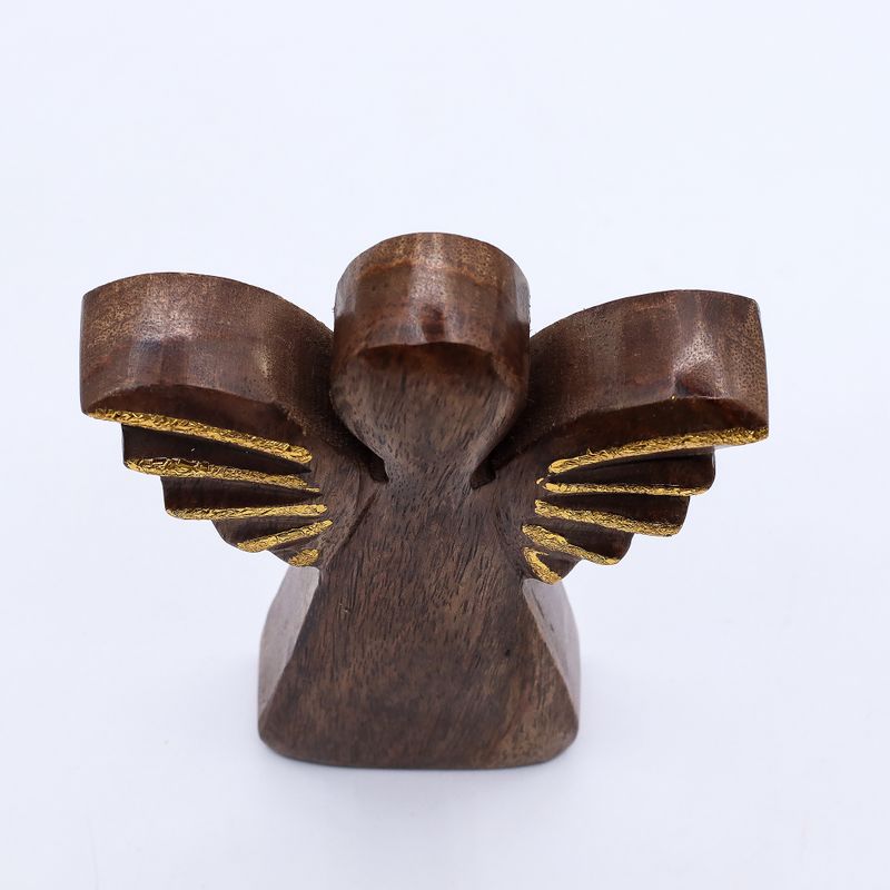 Medelstor Ängel i Mangoträ - Gyllene Dekor - 16cm