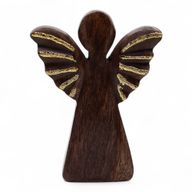 Medelstor Ängel i Mangoträ - Gyllene Dekor - 16cm