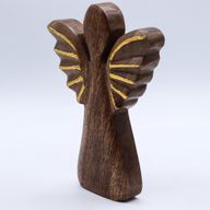 Stor Ängel i Mangoträ - Gyllene Dekor - 19cm