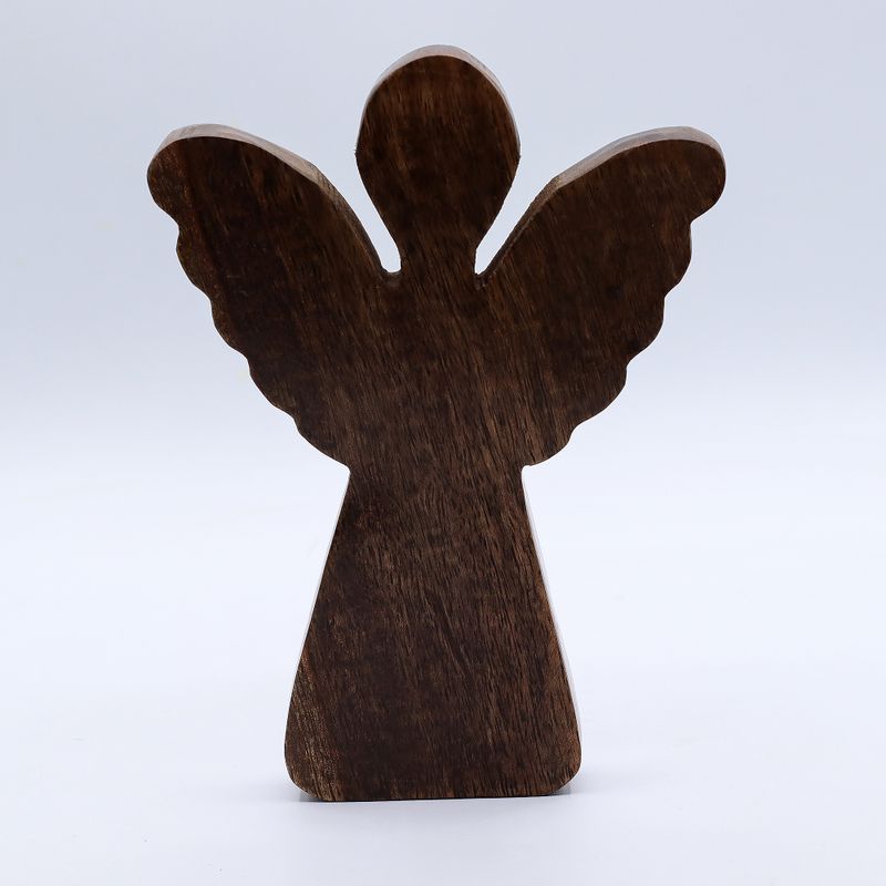 Stor Ängel i Mangoträ - Gyllene Dekor - 19cm