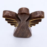 Stor Ängel i Mangoträ - Gyllene Dekor - 19cm