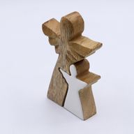Ängel i Mangoträ med Liten Ängel - Vit Emalj - 15cm