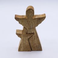 Ängel i Mangoträ med Liten Ängel - Vit Emalj - 15cm