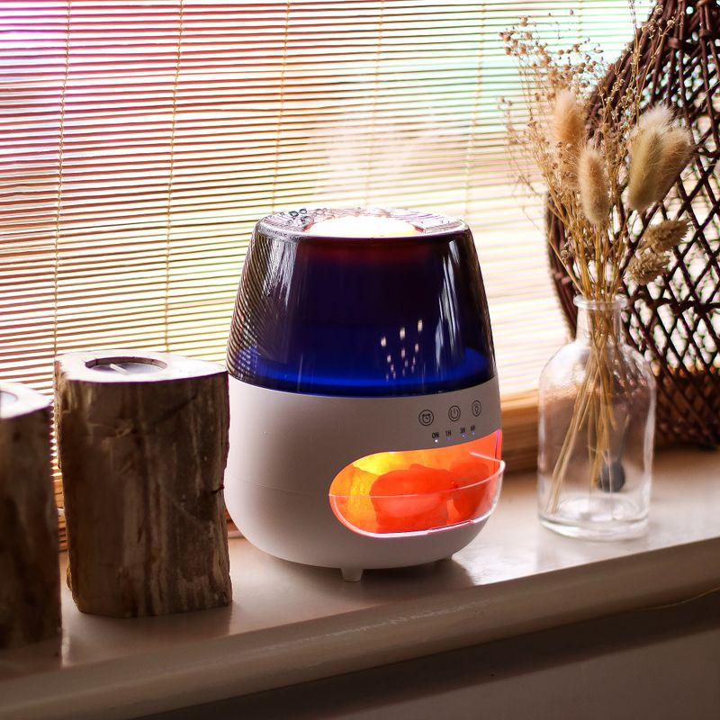 Doftspridare med Flammeffekt och Saltstenar - Vit USB - Färgbyte och Timer