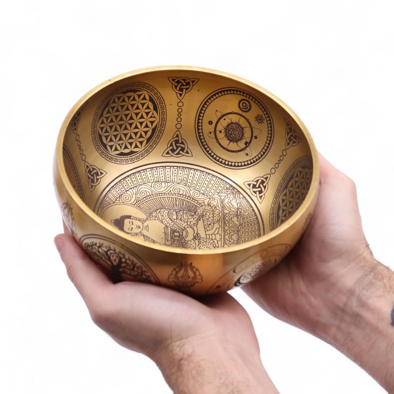 Klangskålar av Ren Mässing - Etsad Buddha - Set om 4 - Ca 3.85kg