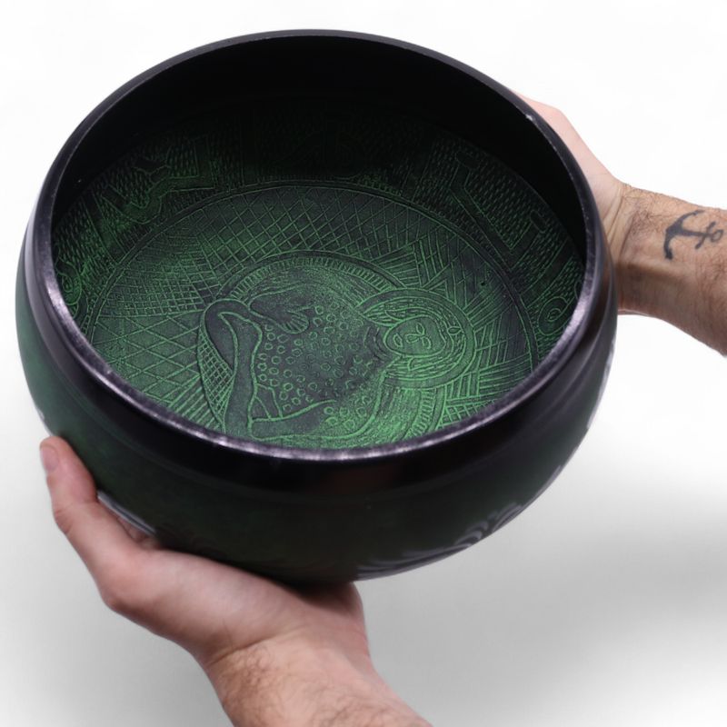 Extra Hög Ljudnivå -  Svampformad Klangskål - 23x10.5cm 1.3kg - Mossgrön