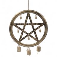 Indiskt Vindspel – Pentagram i Järn med Bjällror – 25 x 49 cm
