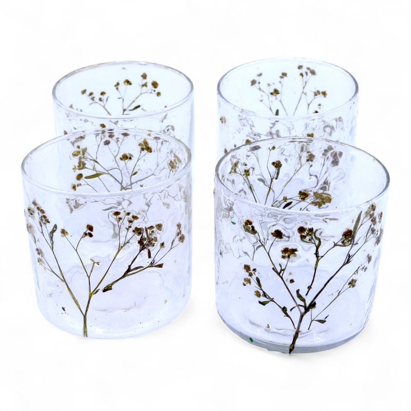 Naturligt Blommigt Glas - Rak Ljuslykta - Prästkrage (8x8cm)