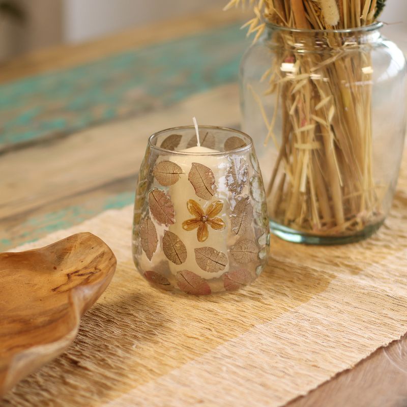 Naturligt Blommigt Glas - Vasformad Ljuslykta - Vår (12x11cm)