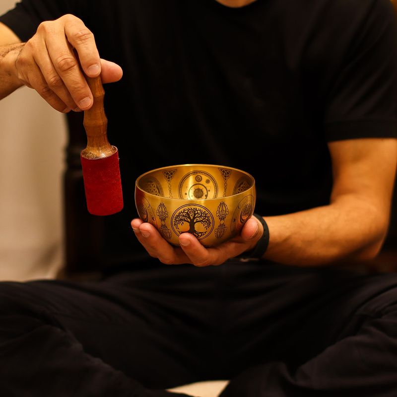 Klangskålar av Ren Mässing - Etsad Buddha - Set om 4 - Ca 3.85kg