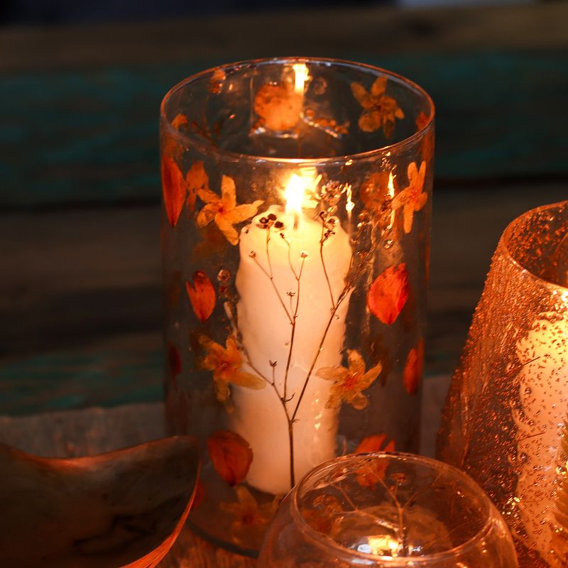 Naturligt Blommigt Glas - Lång Vasformad Ljuslykta - Ros (19x11cm)