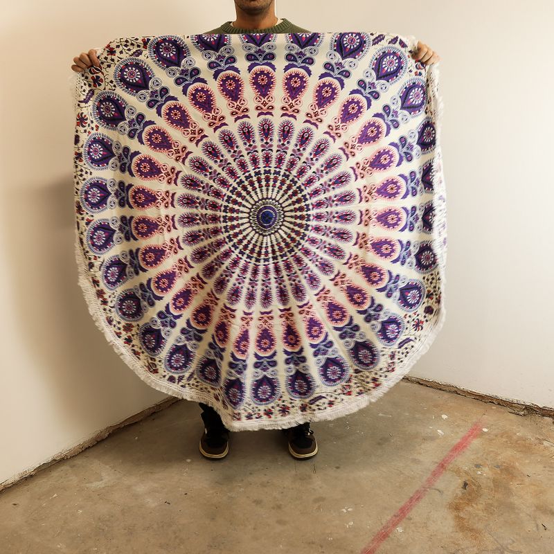Liten Mandala Väggdekoration i Bomull (130cm) - Påfågel Lila