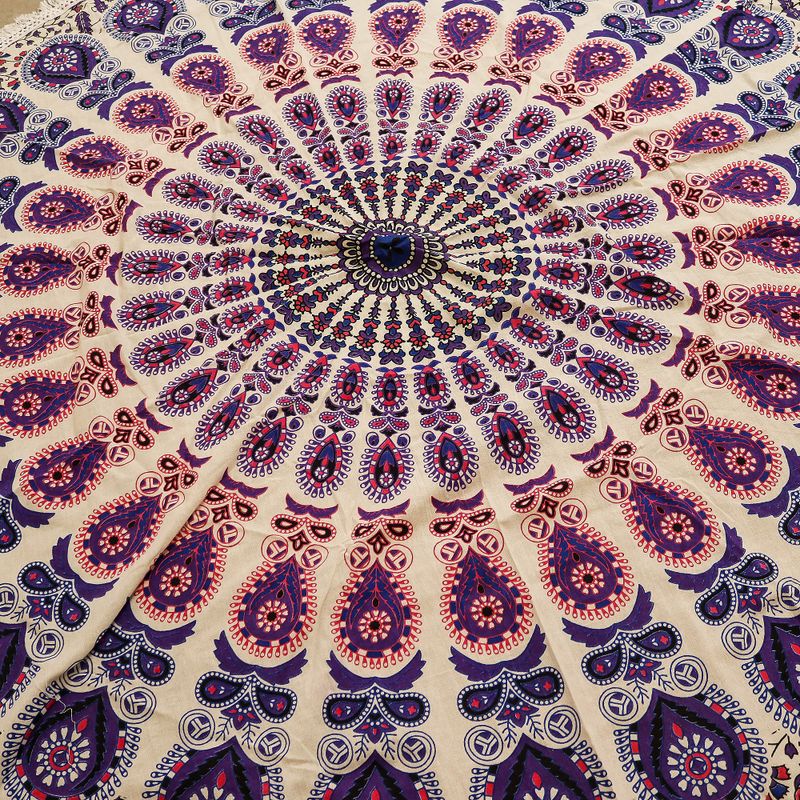 Liten Mandala Väggdekoration i Bomull (130cm) - Påfågel Lila
