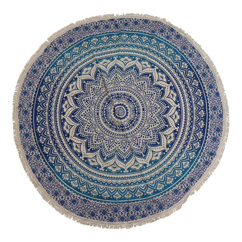 Liten Mandala Väggdekoration i Bomull (130cm) - Klassisk Blå