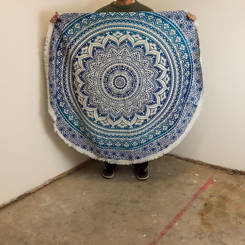 Liten Mandala Väggdekoration i Bomull (130cm) - Klassisk Blå