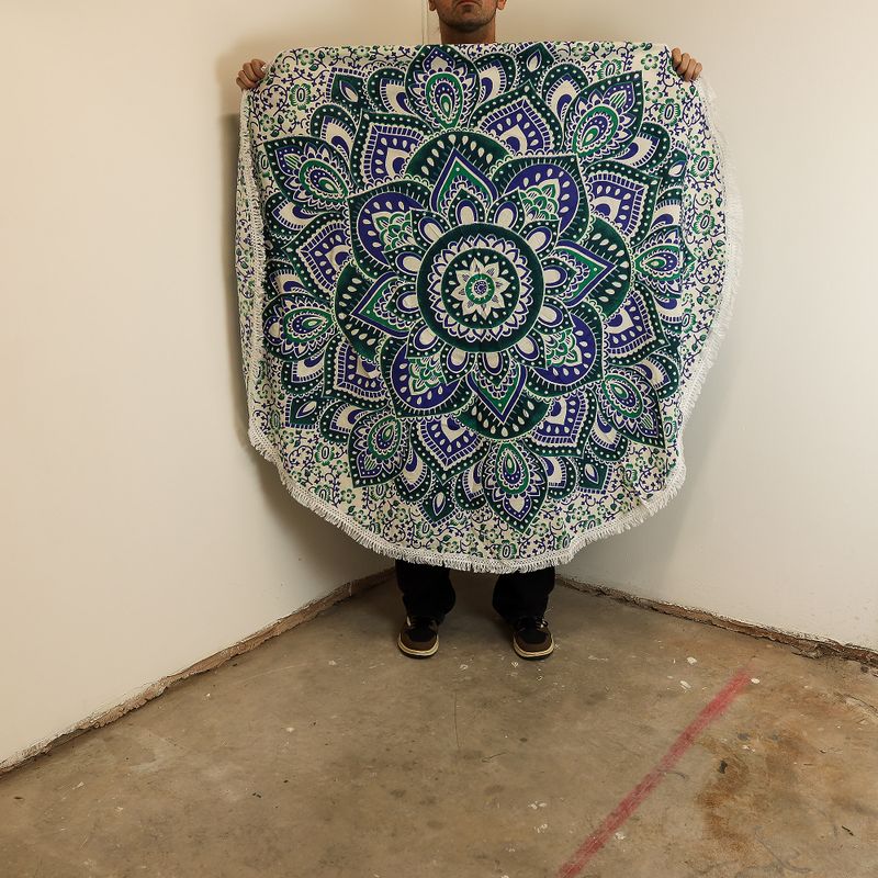 Liten Mandala Väggdekoration i Bomull (130cm) - Blågrön & Blå
