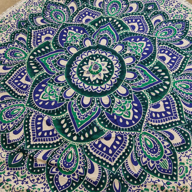 Liten Mandala Väggdekoration i Bomull (130cm) - Blågrön & Blå