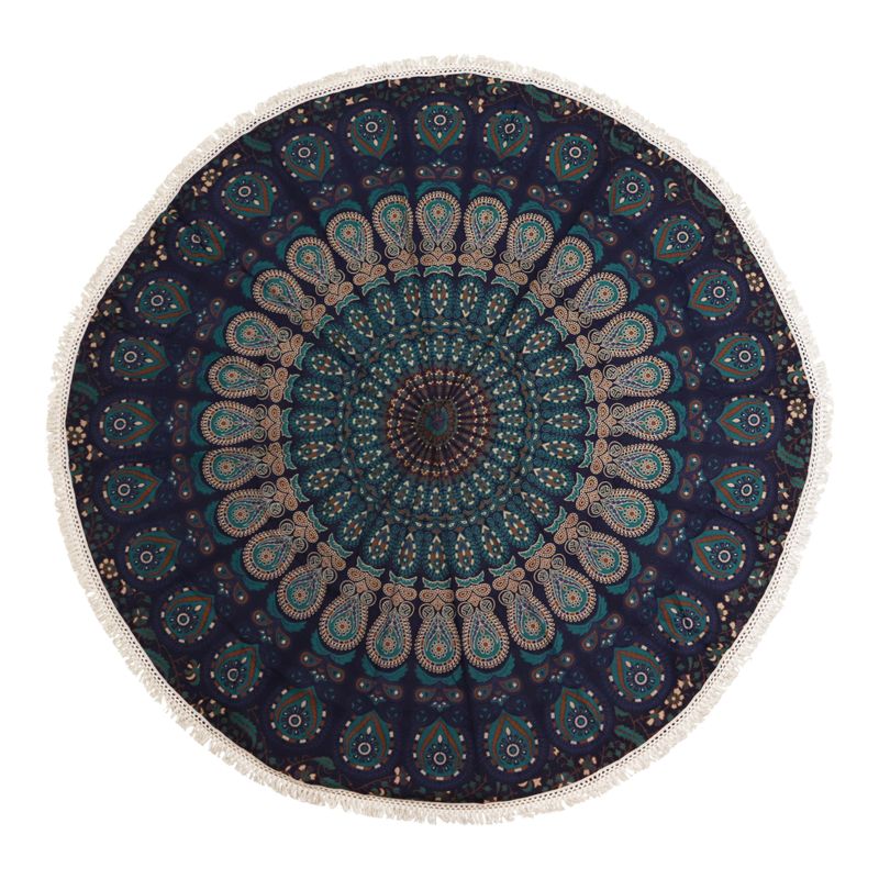 Liten Mandala Väggdekoration i Bomull (130cm) - Påfågel Blå